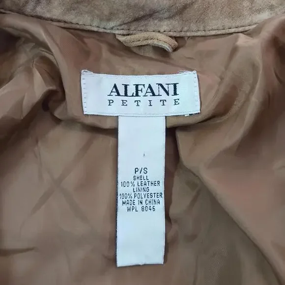 Alfani Petite Women's Brown Full Button Leather Jacket Pockets Size P - Picture 3 of 16